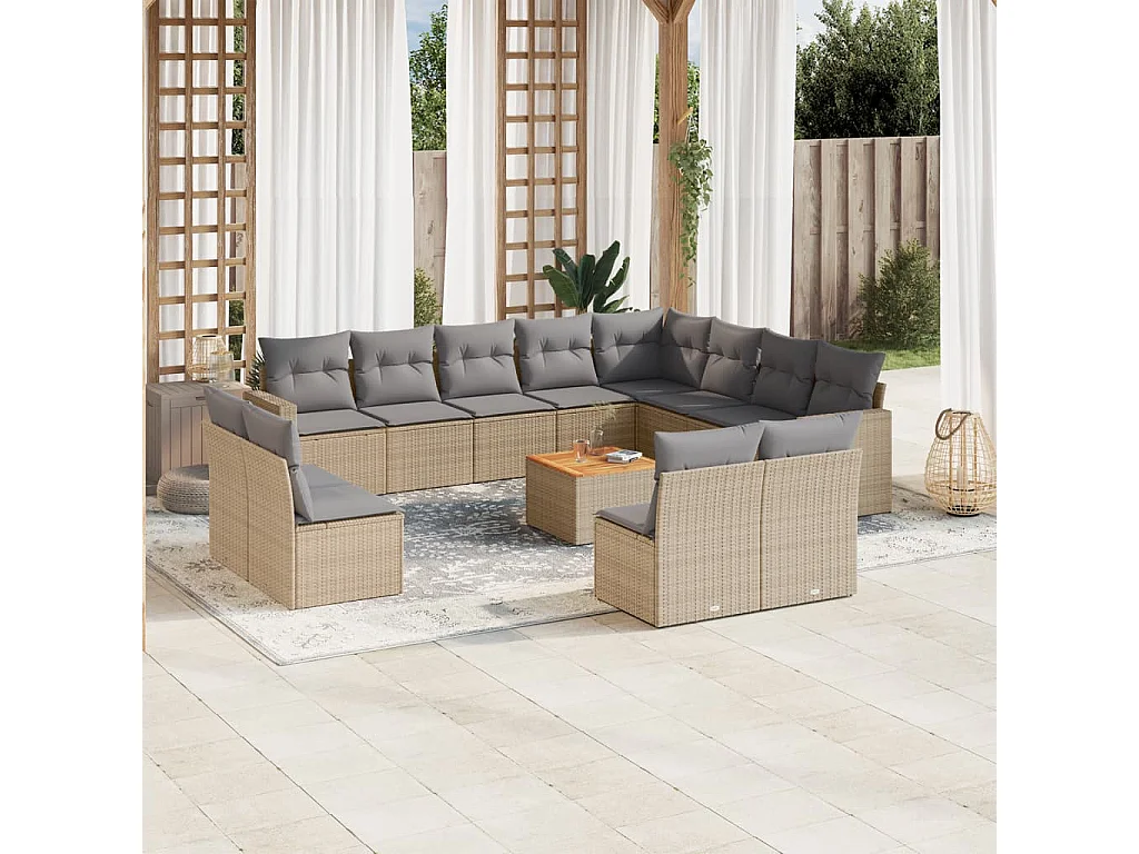 Salon de jardin avec coussins 13 pcs beige résine tressée