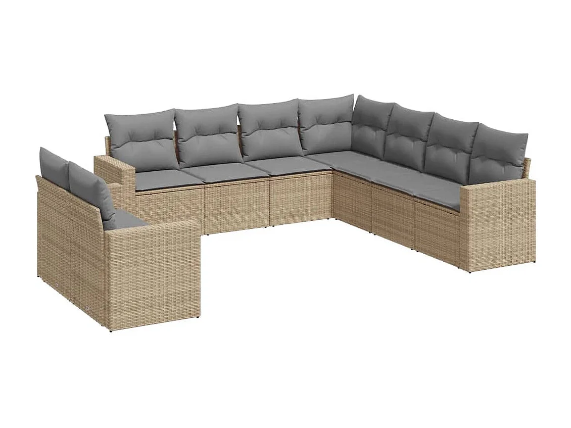 Salon de jardin avec coussins 9 pcs beige résine tressée