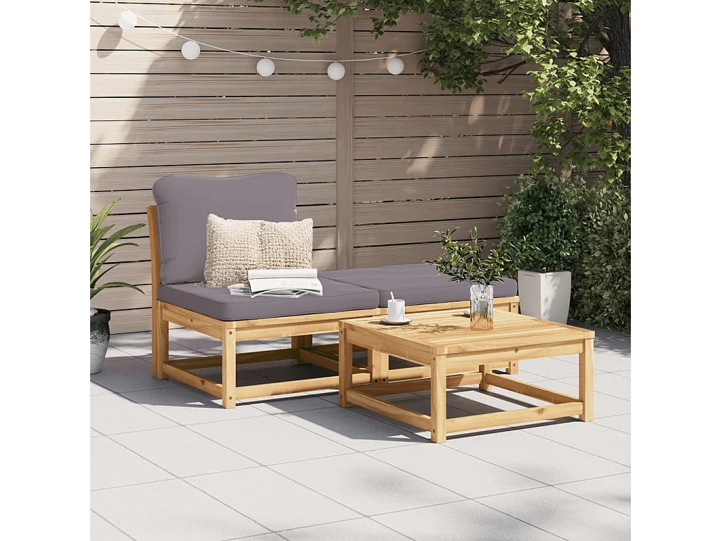Salon de jardin 3 pcs avec coussins bois massif d'acacia