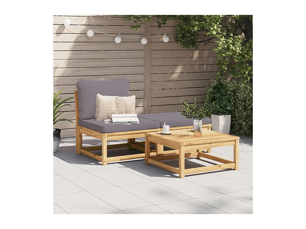 Salon de jardin 3 pcs avec coussins bois massif d'acacia