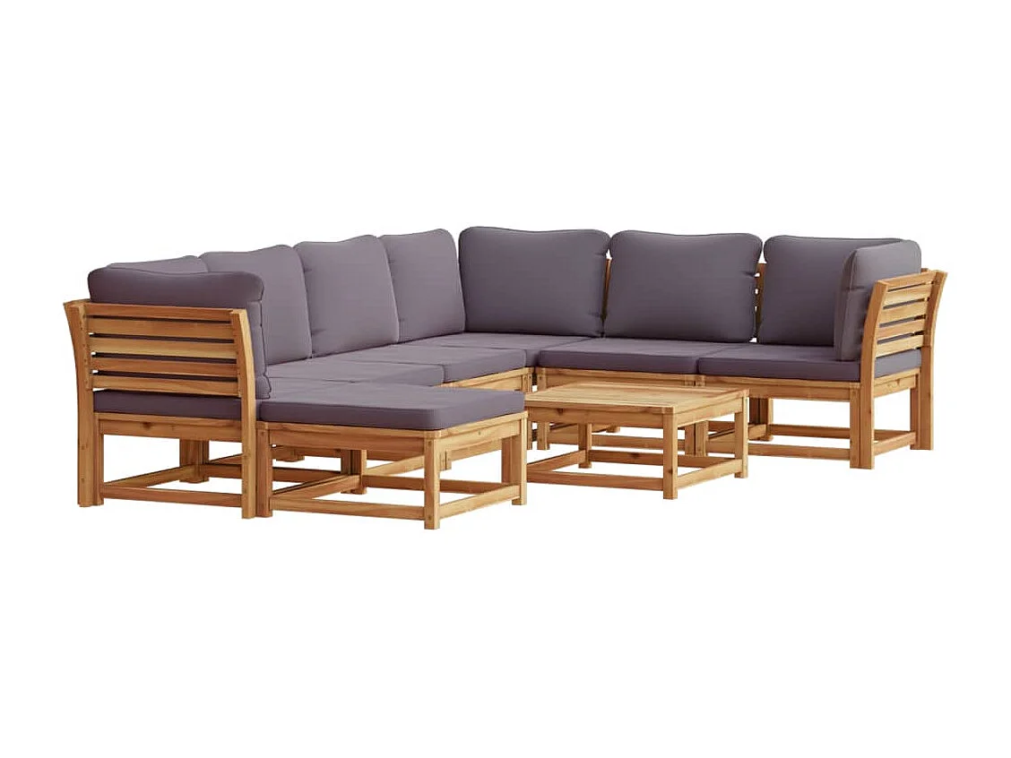 Salon de jardin avec coussins 8 pcs bois massif d'acacia