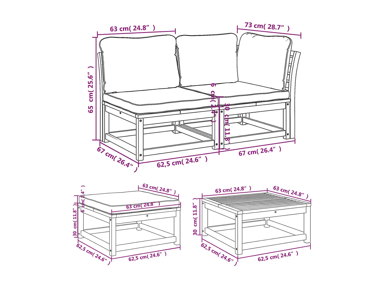 Salon de jardin avec coussins 8 pcs bois massif d'acacia