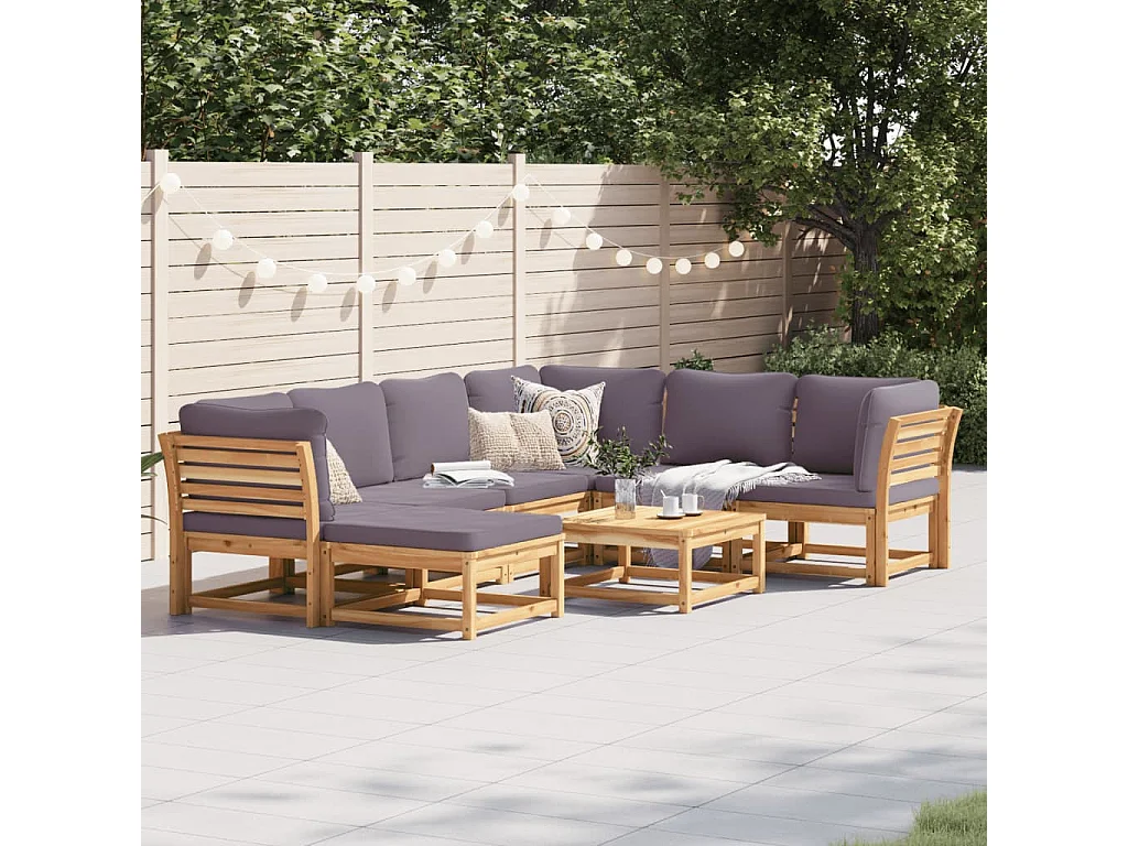 Mobile da giardino con 8 cuscini in legno massello di acacia
