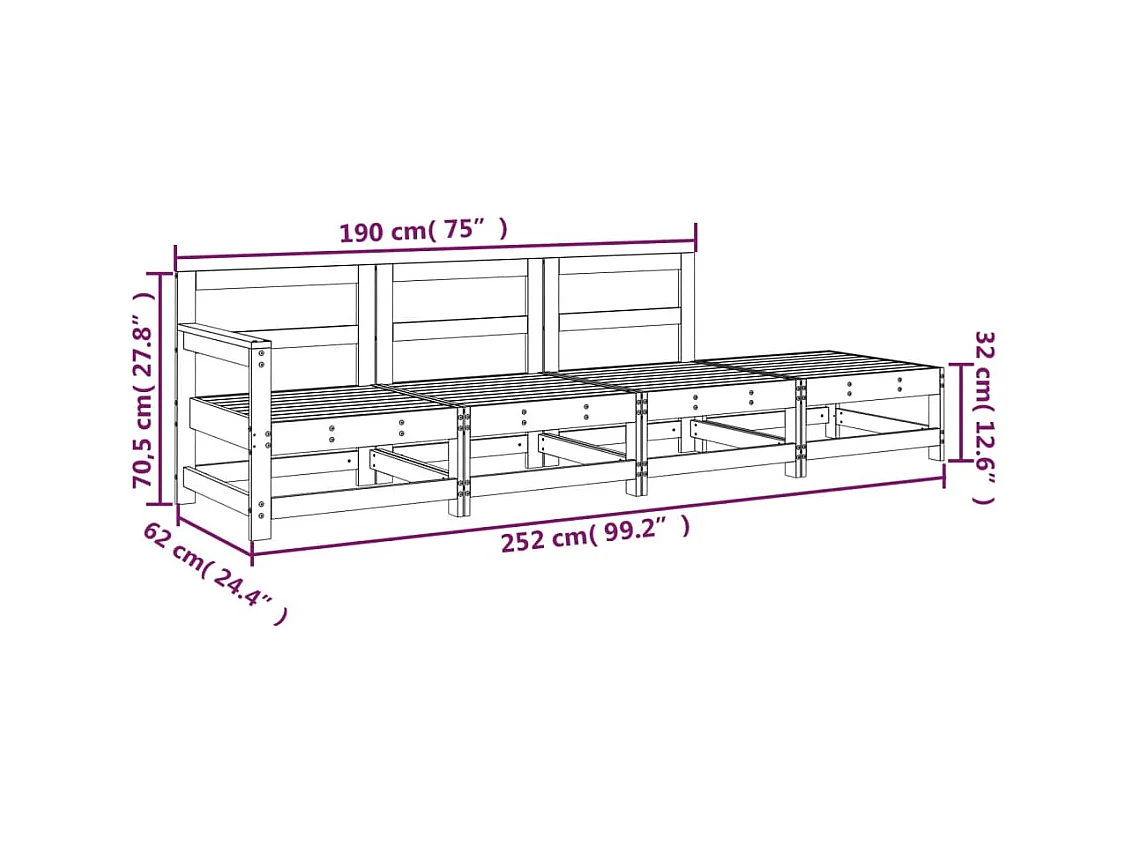 Muebles de jardín 4 piezas de madera de pino impregnada.