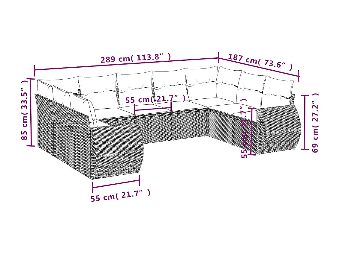 Muebles de jardín con cojines 9 piezas resina tejida beige