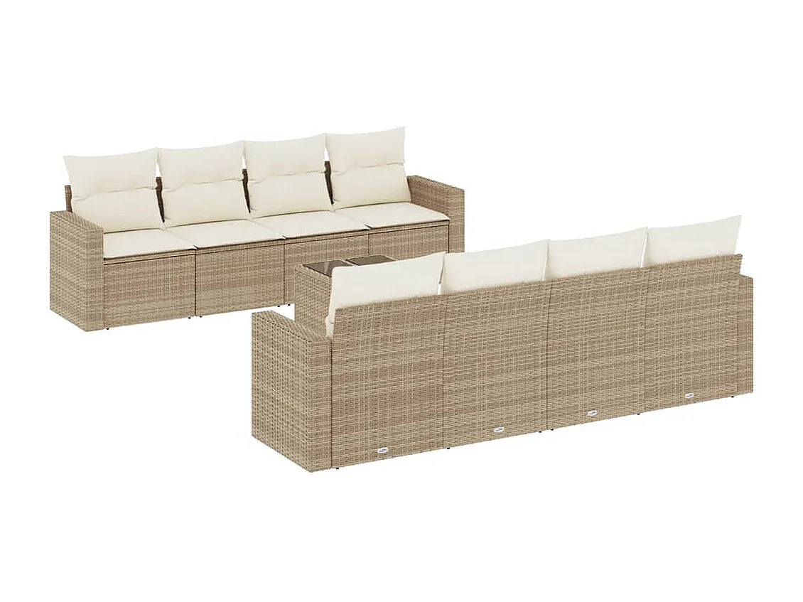 Salon de jardin avec coussins 9 pcs beige résine tressée
