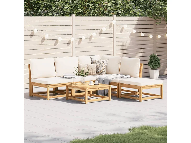Muebles de jardín de 6 piezas con cojines de madera maciza de acacia.