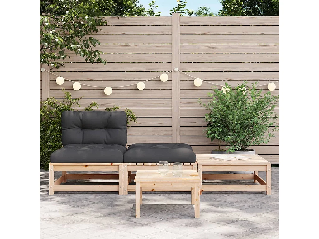 Canapé de jardin sans accoudoirs avec coussins et repose-pieds