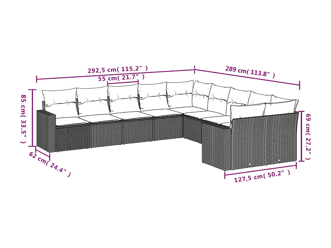 Mobile da giardino con cuscini 10 pz in resina intrecciata beige