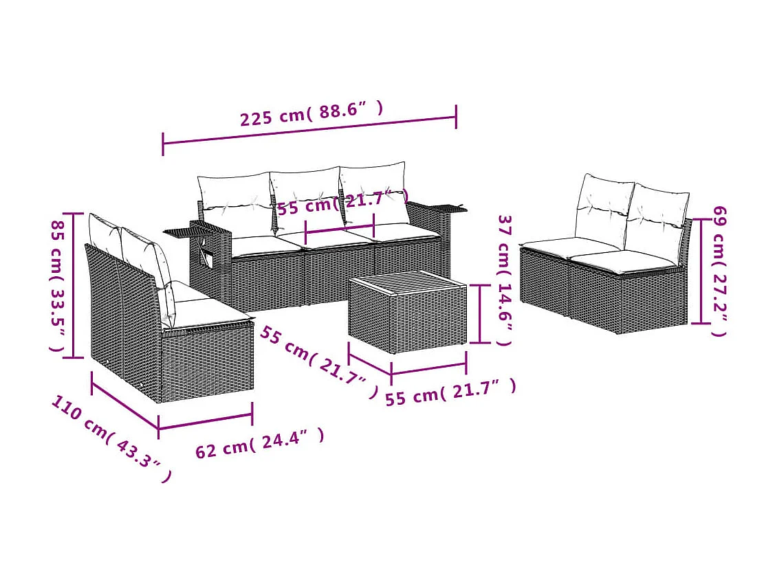 Salon de jardin avec coussins 8 pcs beige résine tressée
