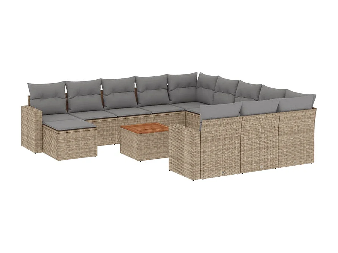 Salon de jardin avec coussins 13 pcs beige résine tressée