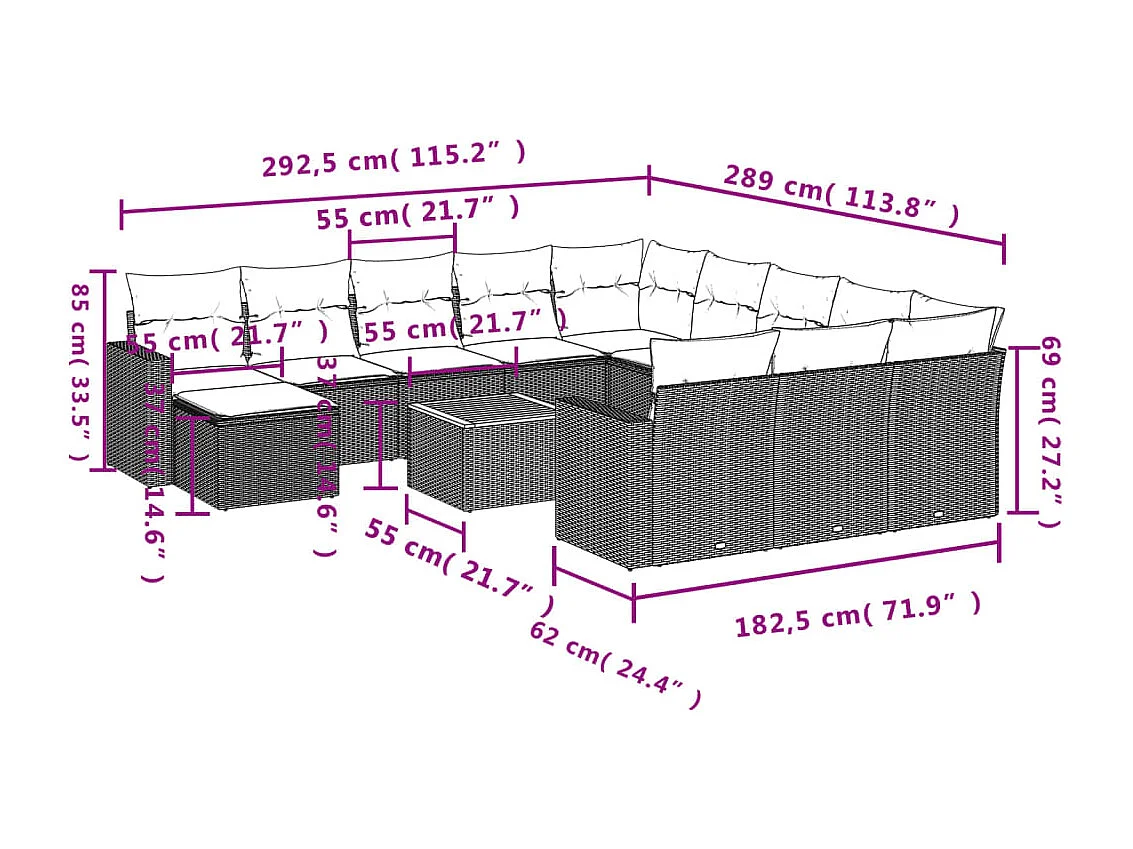 Salon de jardin avec coussins 13 pcs beige résine tressée