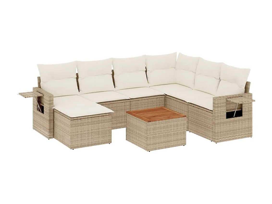 Salon de jardin avec coussins 8 pcs beige résine tressée