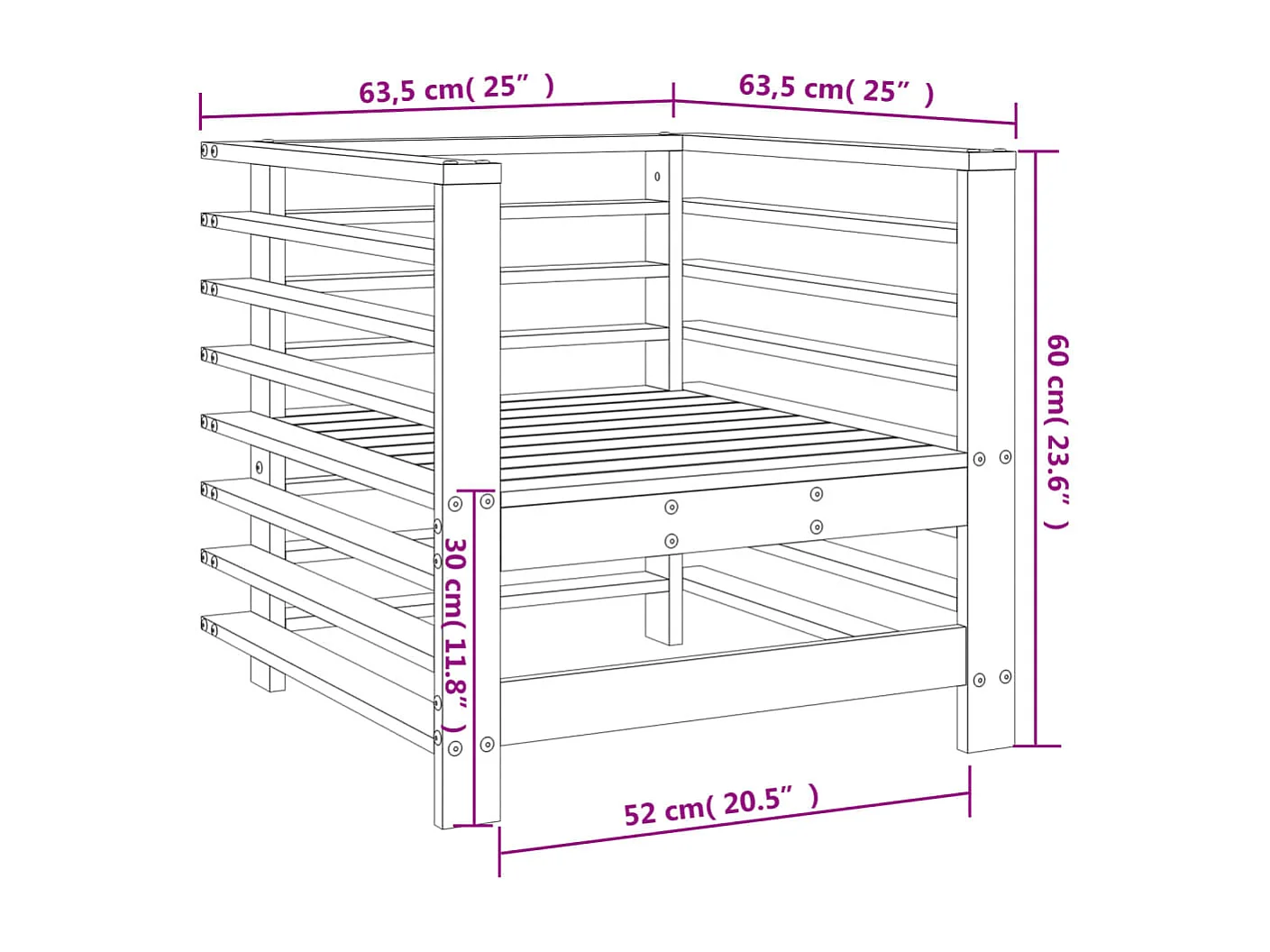 Juego de 2 sillas de jardín de madera maciza de pino gris.