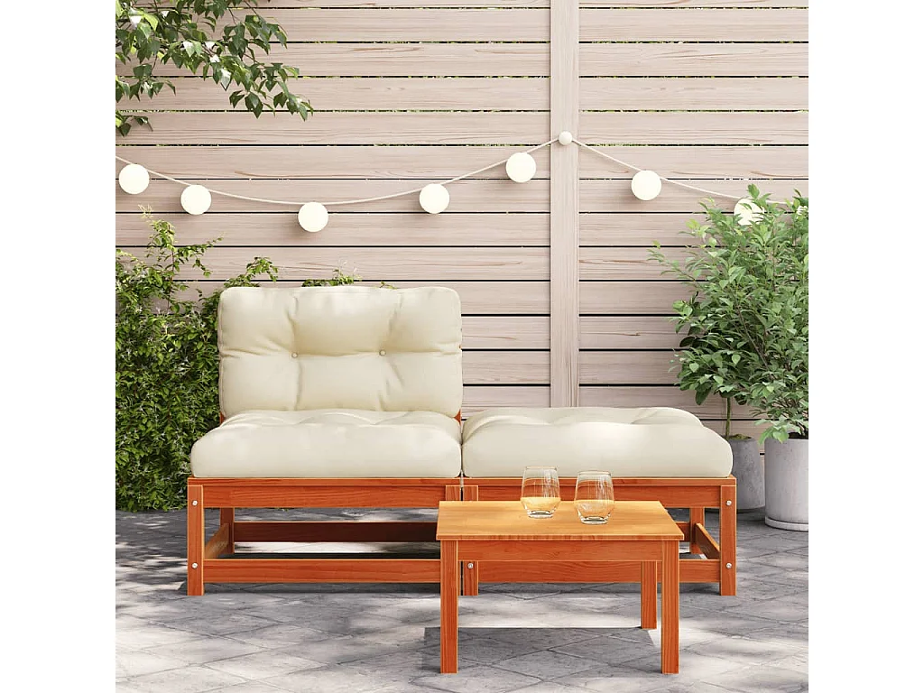 Armlehnenloses Gartensofa mit Kissen und Fußhocker