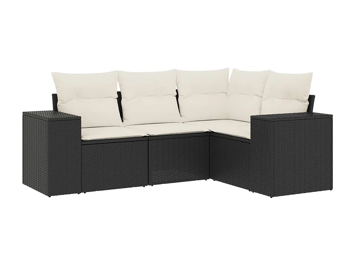 Salon de jardin 4 pcs avec coussins noir résine tressée