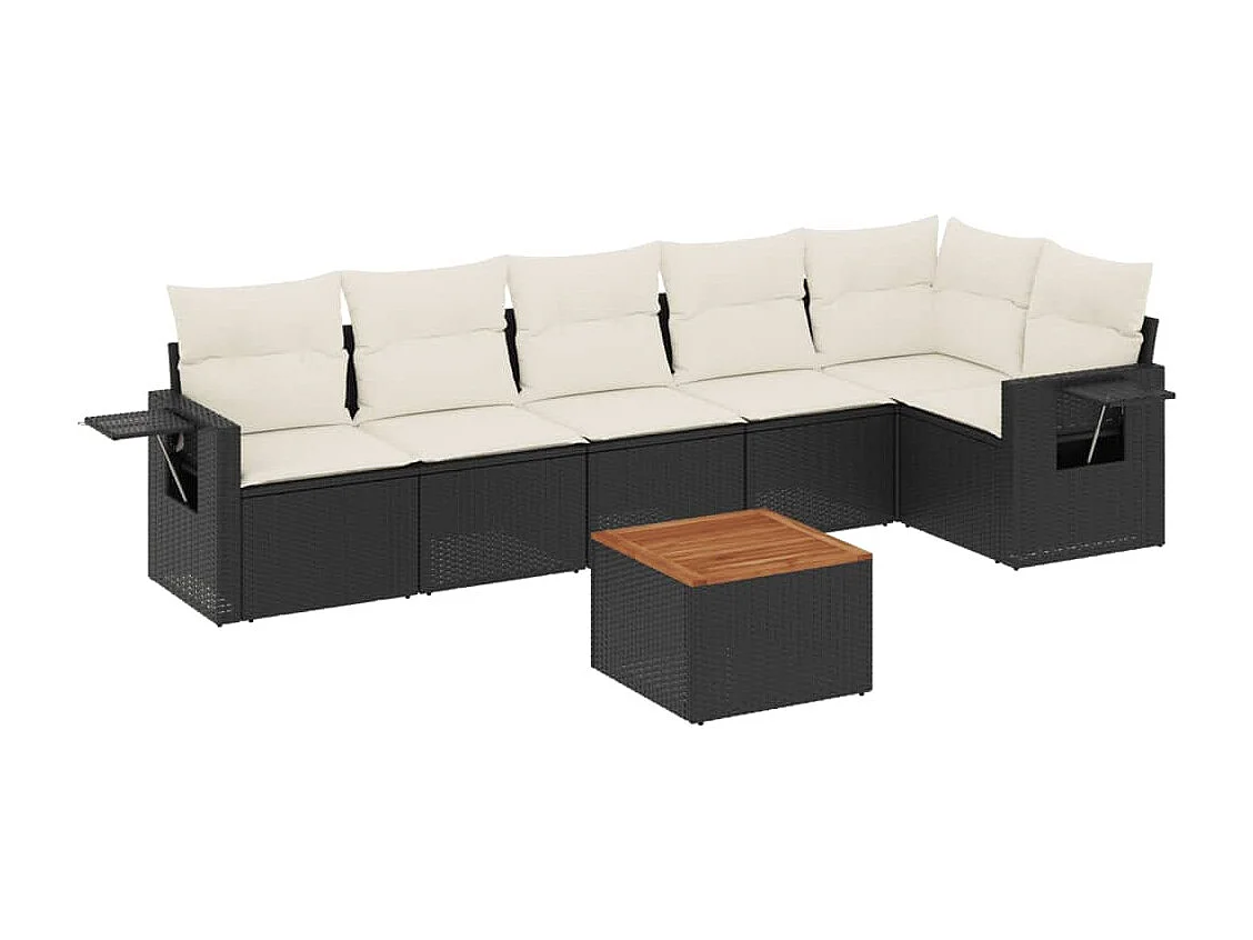 7-teilige Gartenmöbel mit schwarzen geflochtenen Harzkissen