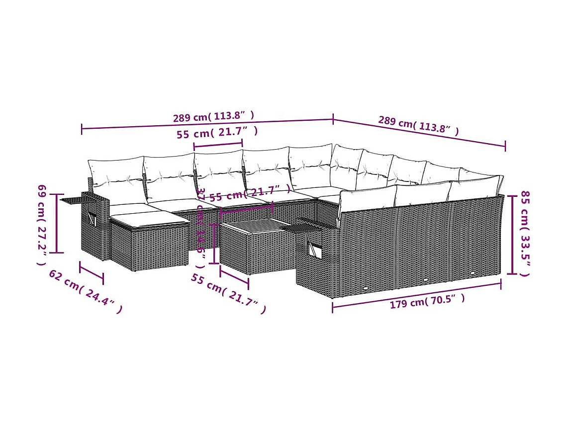 Móveis de jardim com almofadas 13 unidades de resina tecida preta
