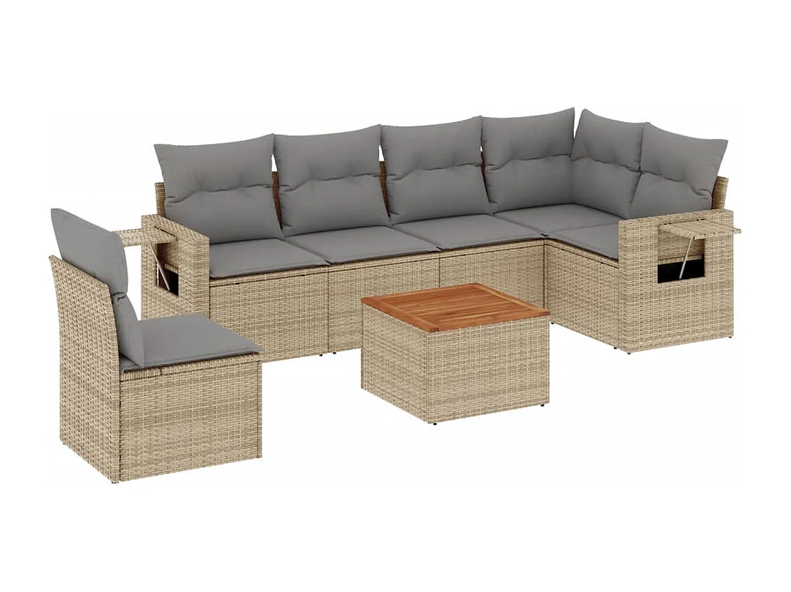 Mobile da giardino con cuscini 7 pz in resina intrecciata beige
