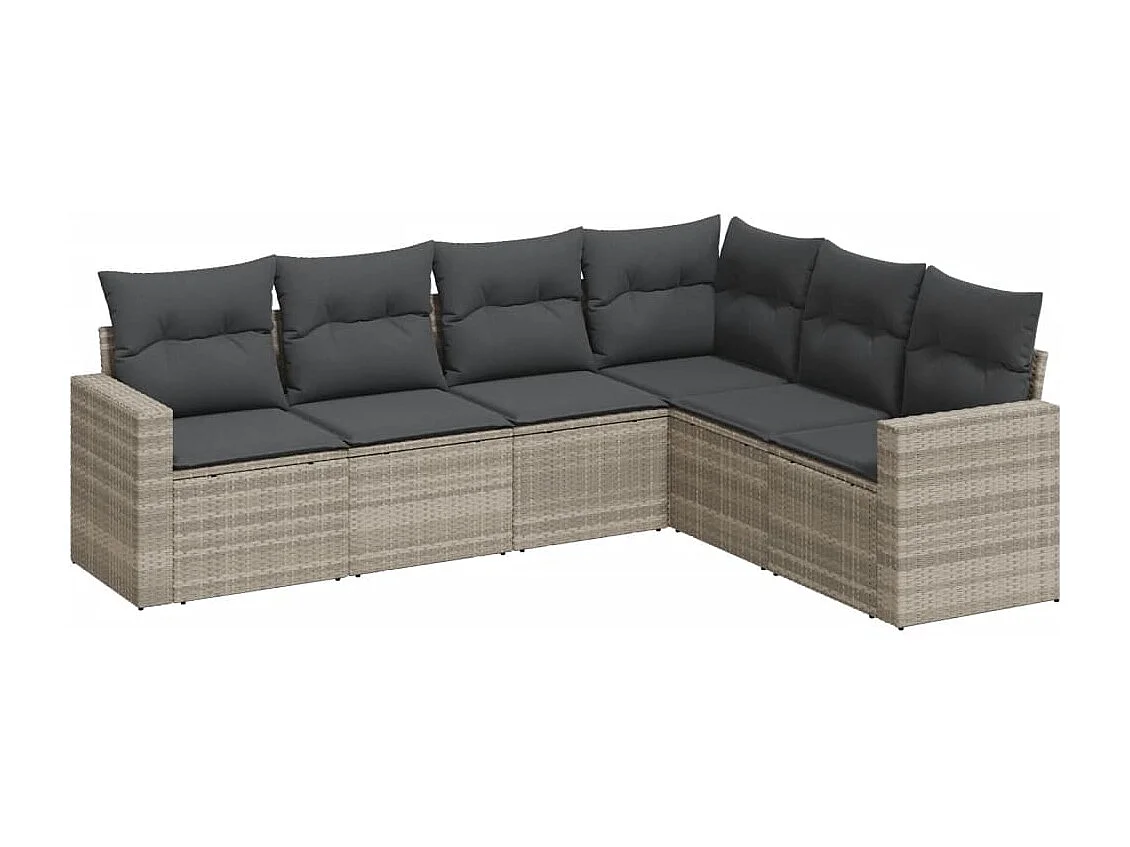Mobili da giardino 6 pezzi con cuscini in resina intrecciata grigio chiaro