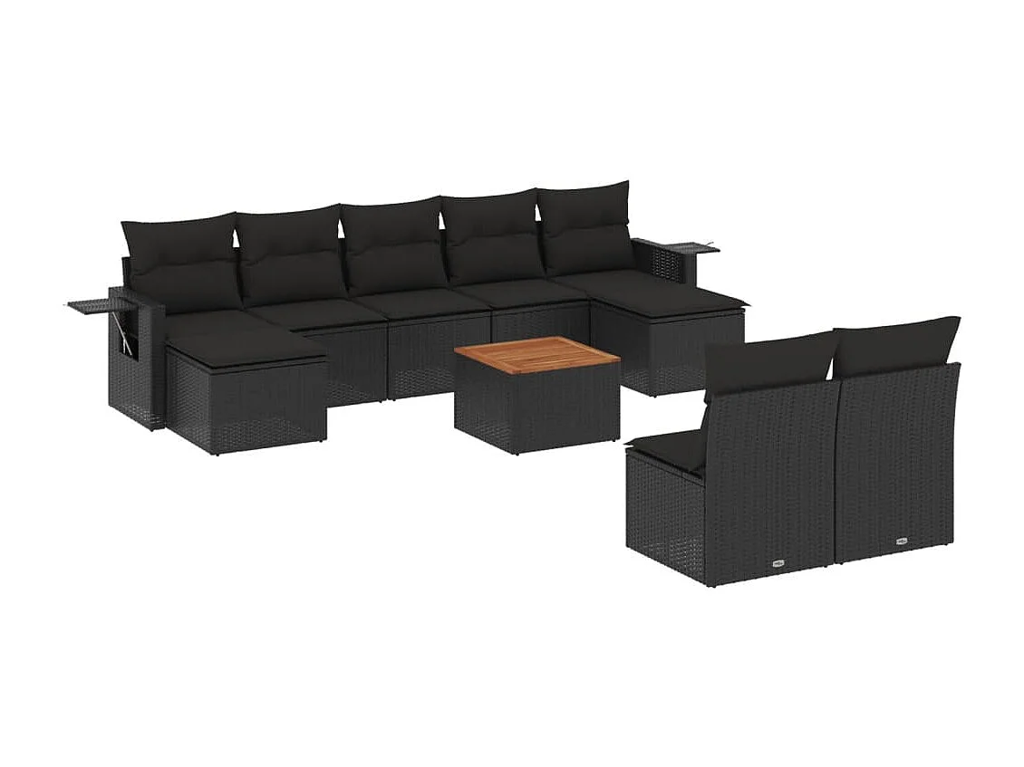 Mobili da giardino 10 pezzi con cuscini in resina intrecciata nera