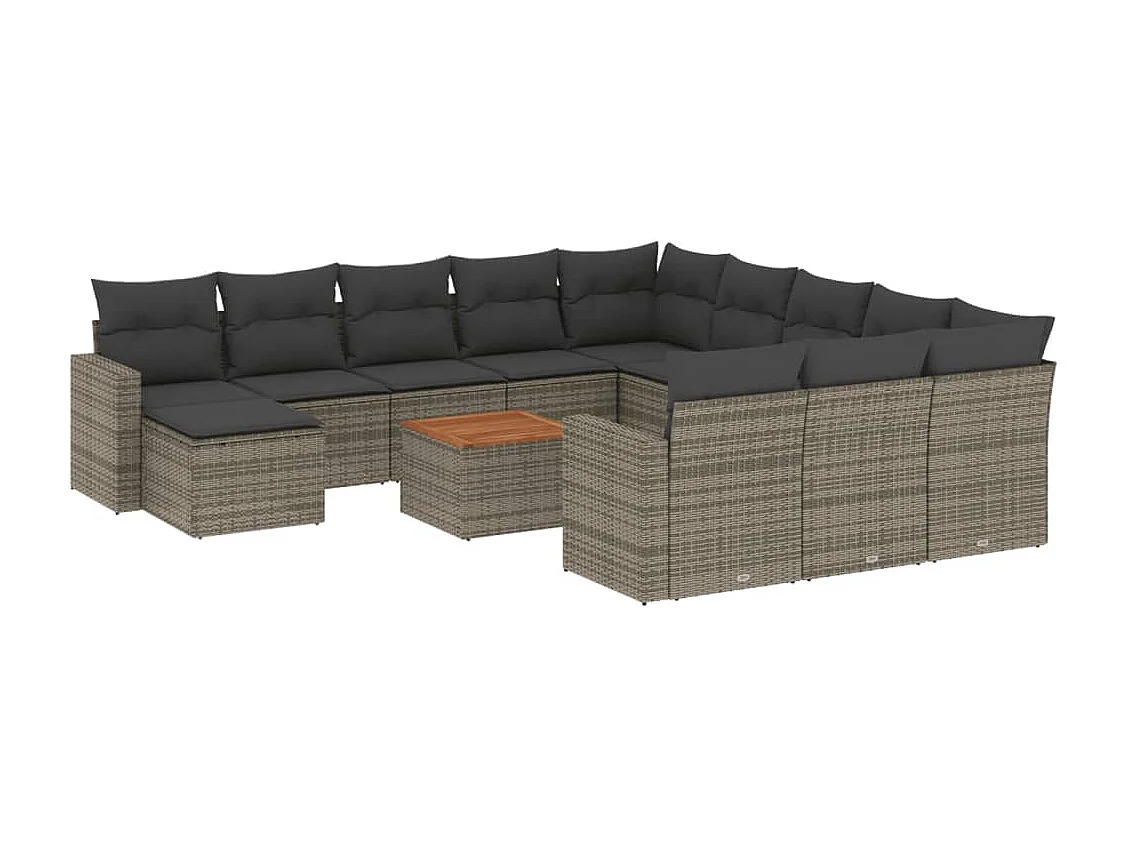 Móveis de jardim com almofadas 13 unidades de resina tecida cinza