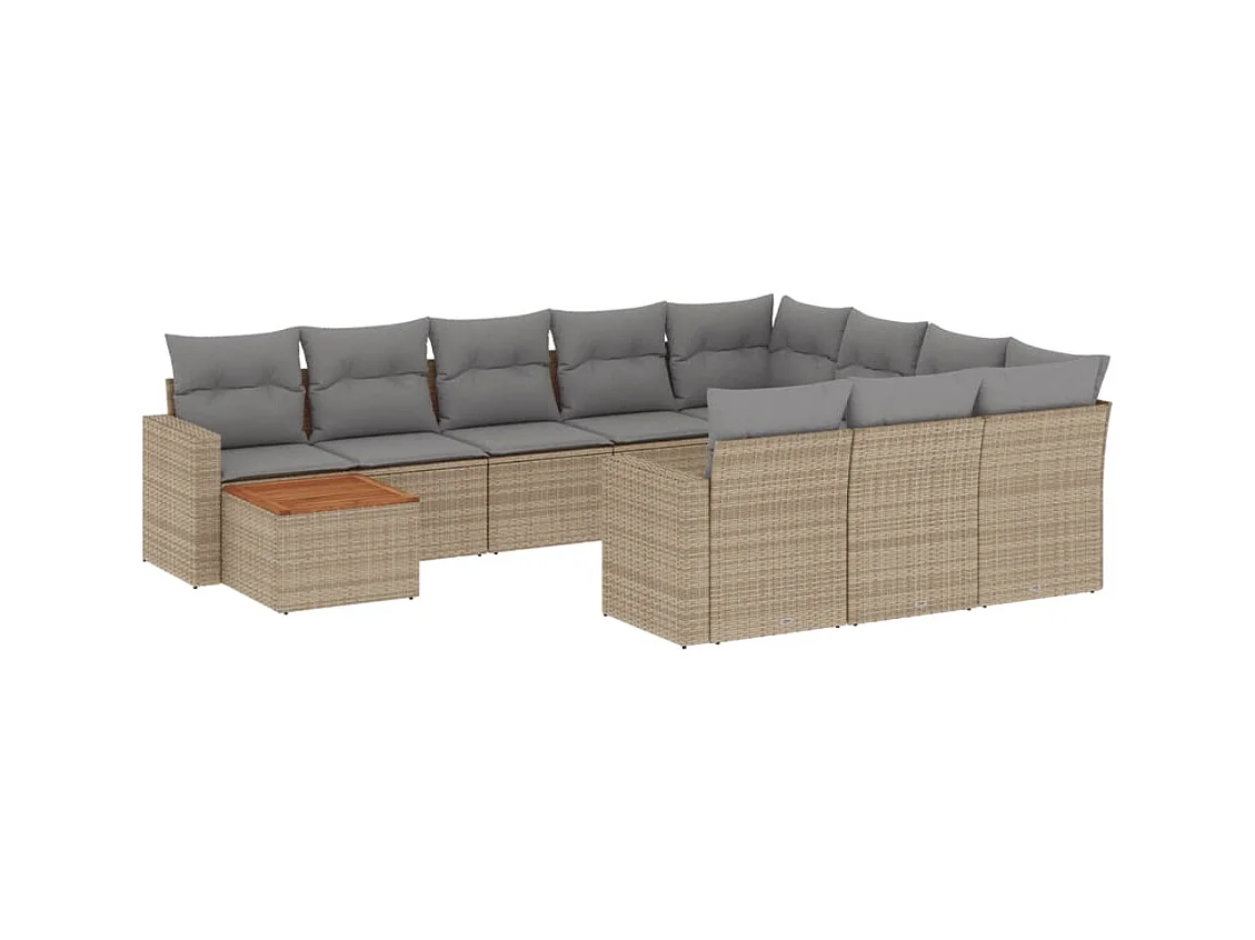 Salon de jardin 11 pcs avec coussins beige résine tressée