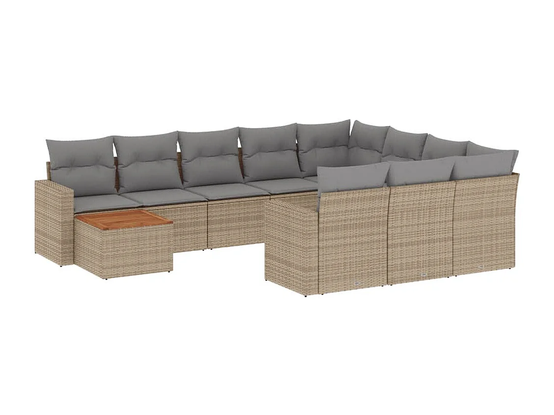 Mobili da giardino 11 pezzi con cuscini in resina intrecciata beige