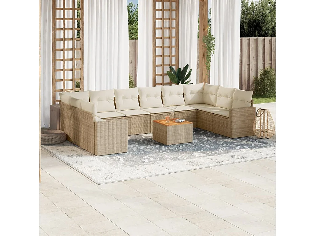 Salon de jardin 11 pcs avec coussins beige résine tressée