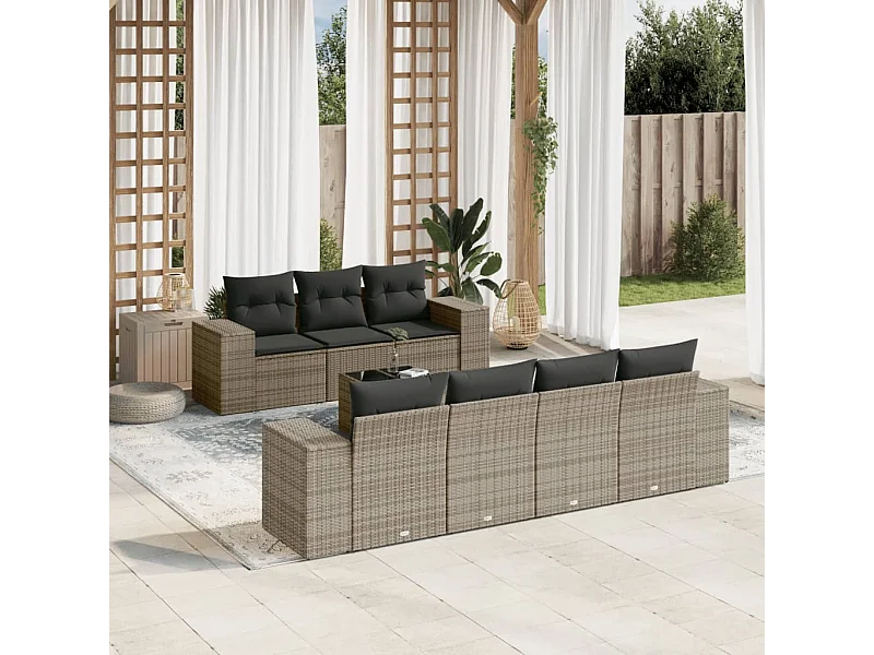 Salon de jardin 8 pcs avec coussins gris résine tressée