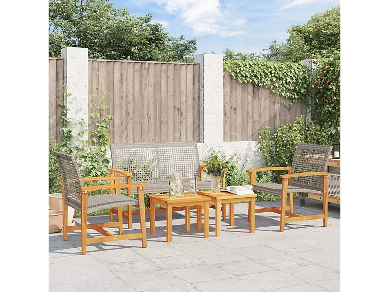 Muebles de jardín 5 piezas de resina tejida gris y madera de acacia.