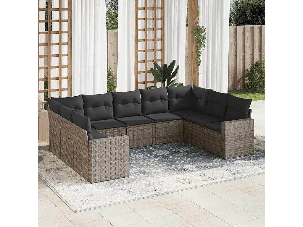 9-delige tuinmeubelen met grijs geweven harskussens