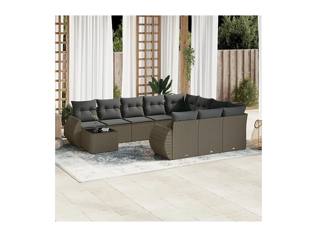 Salon de jardin 11 pcs avec coussins gris clair résine tressée