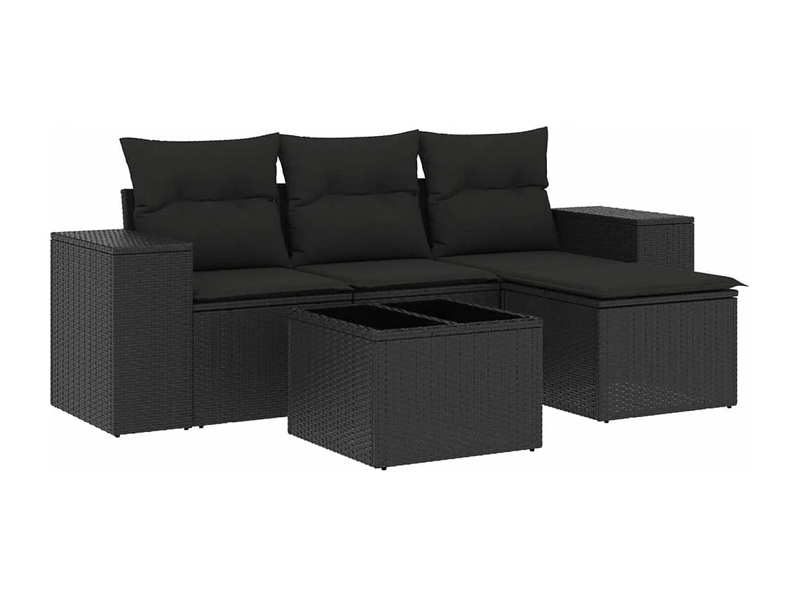 Salon de jardin 5 pcs avec coussins noir résine tressée