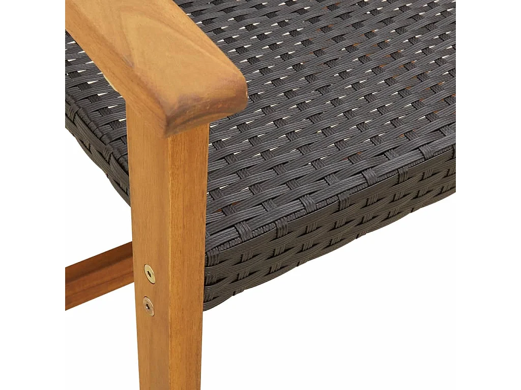 Banco de jardín negro 112 cm tejido de resina y madera de acacia