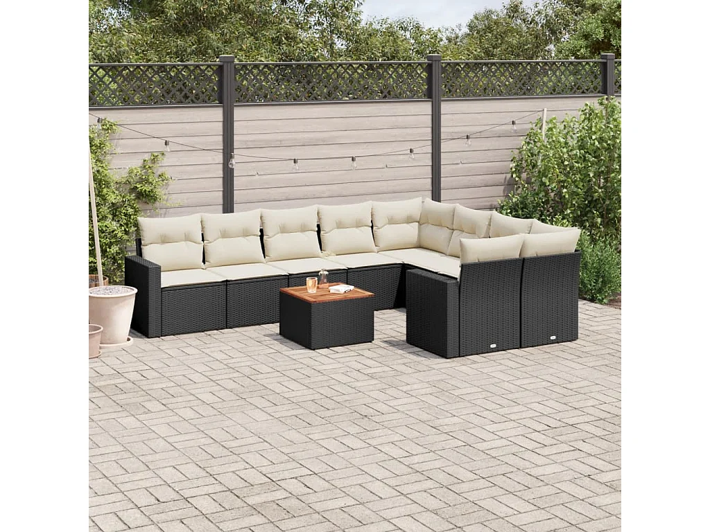 Mobili da giardino 10 pezzi con cuscini in resina intrecciata nera