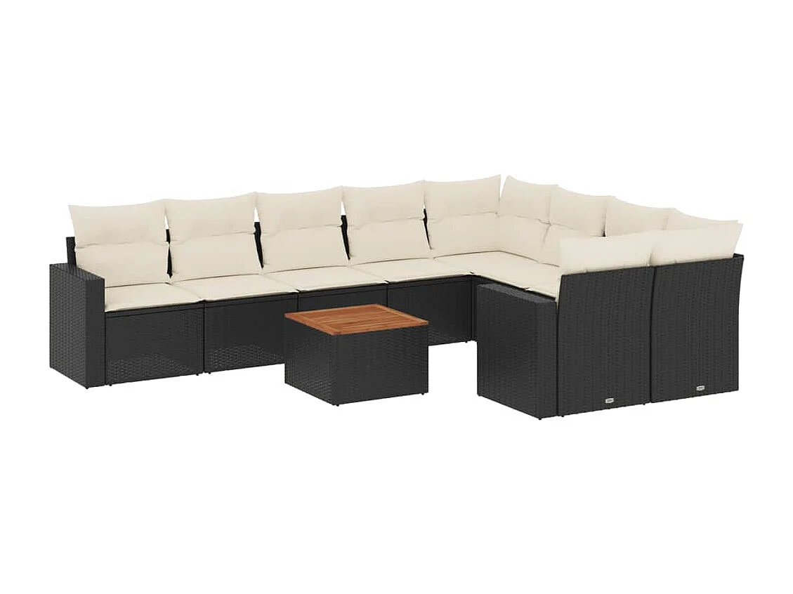 Mobili da giardino 10 pezzi con cuscini in resina intrecciata nera