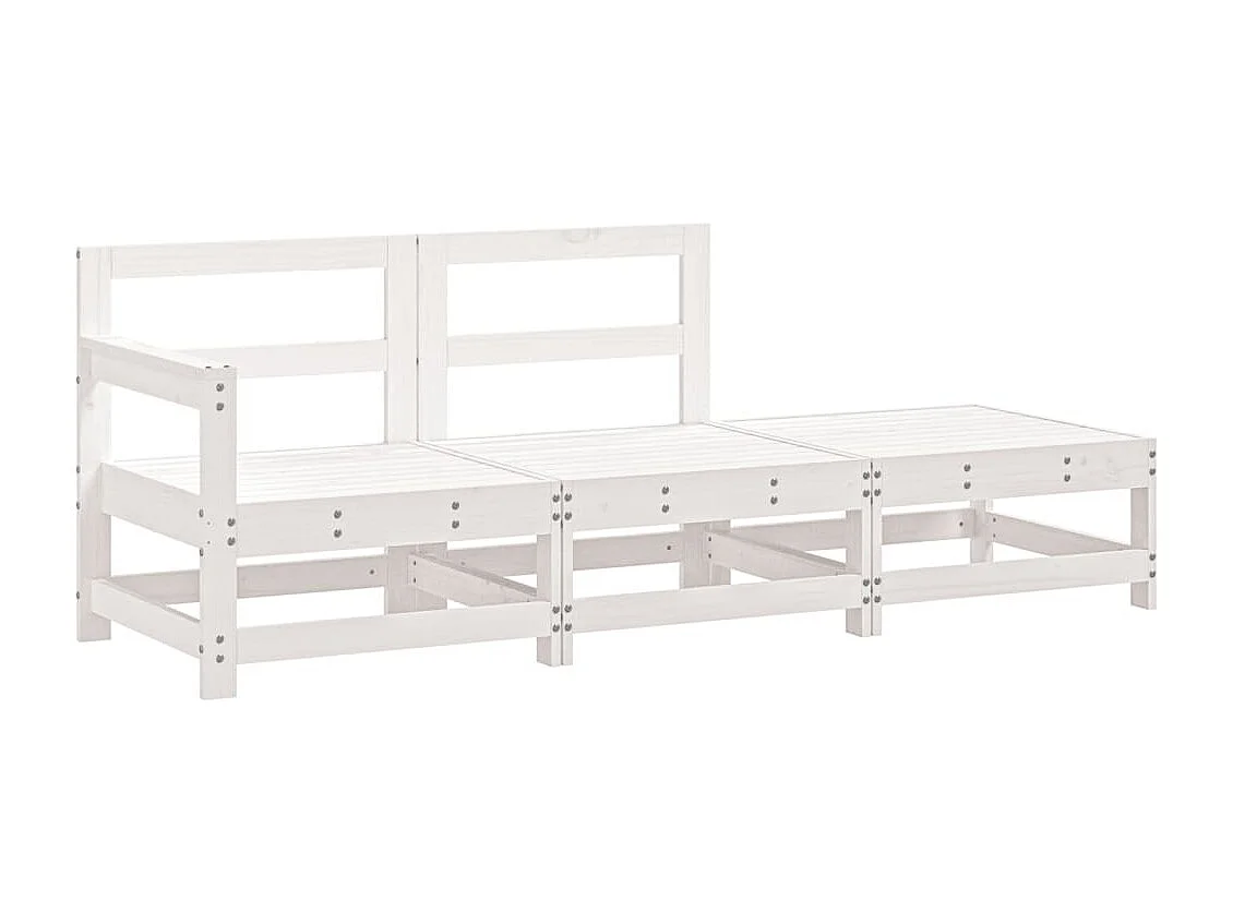 Salon de jardin 3 pcs blanc bois massif de pin