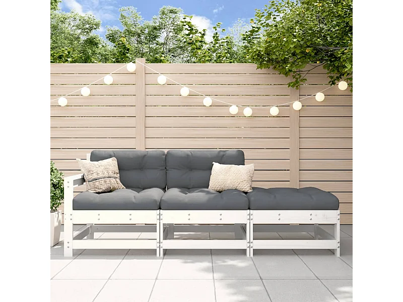 Salon de jardin 3 pcs blanc bois massif de pin