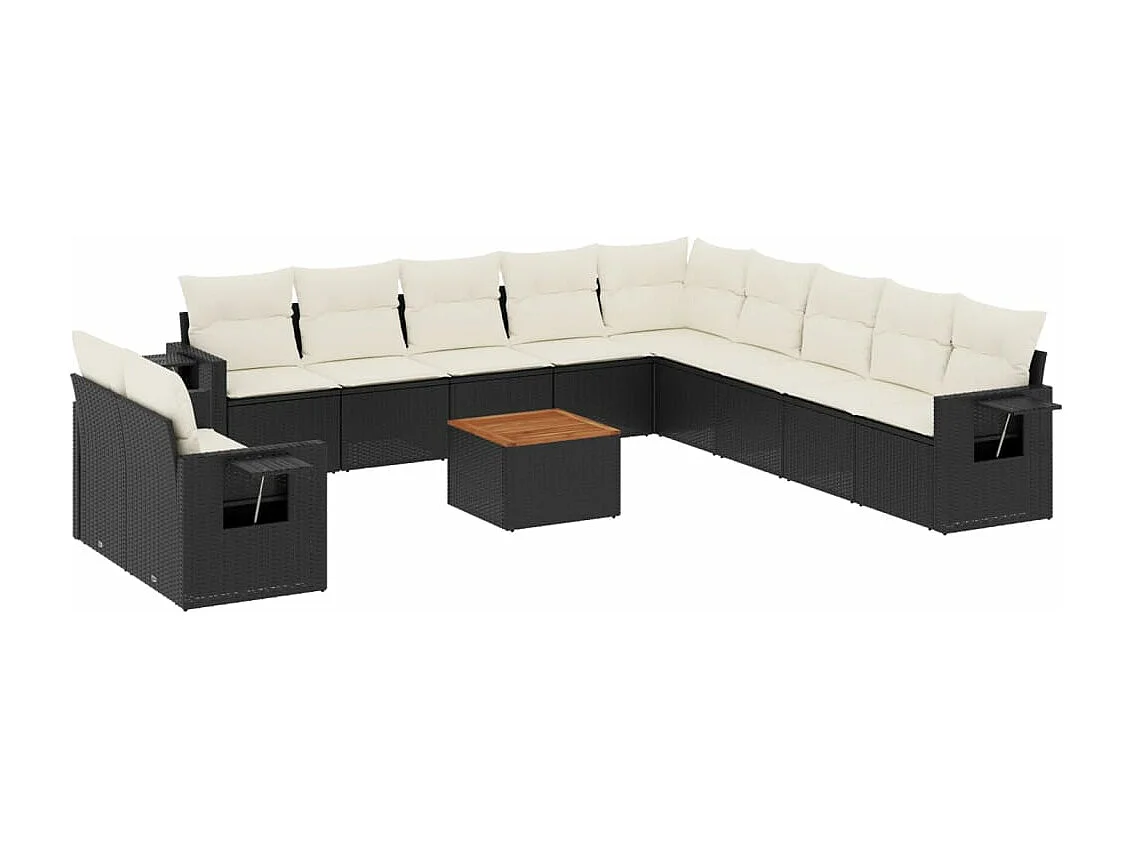 Salon de jardin 12 pcs avec coussins noir résine tressée