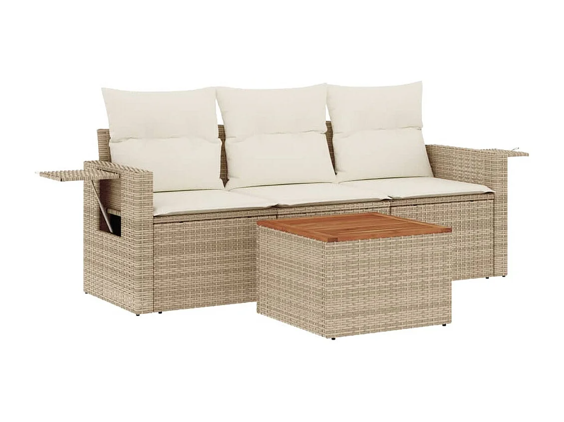 Mobile da giardino con cuscini 4 pz in resina intrecciata beige