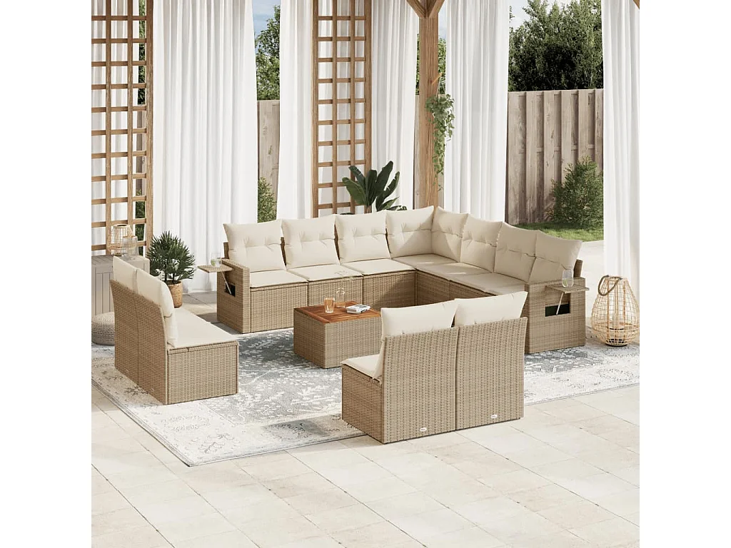 Móveis de jardim com almofadas 12 unidades de resina tecida bege