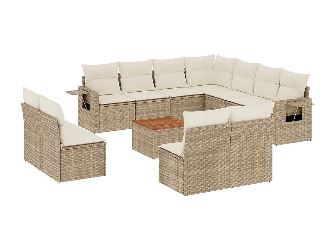 Móveis de jardim com almofadas 12 unidades de resina tecida bege