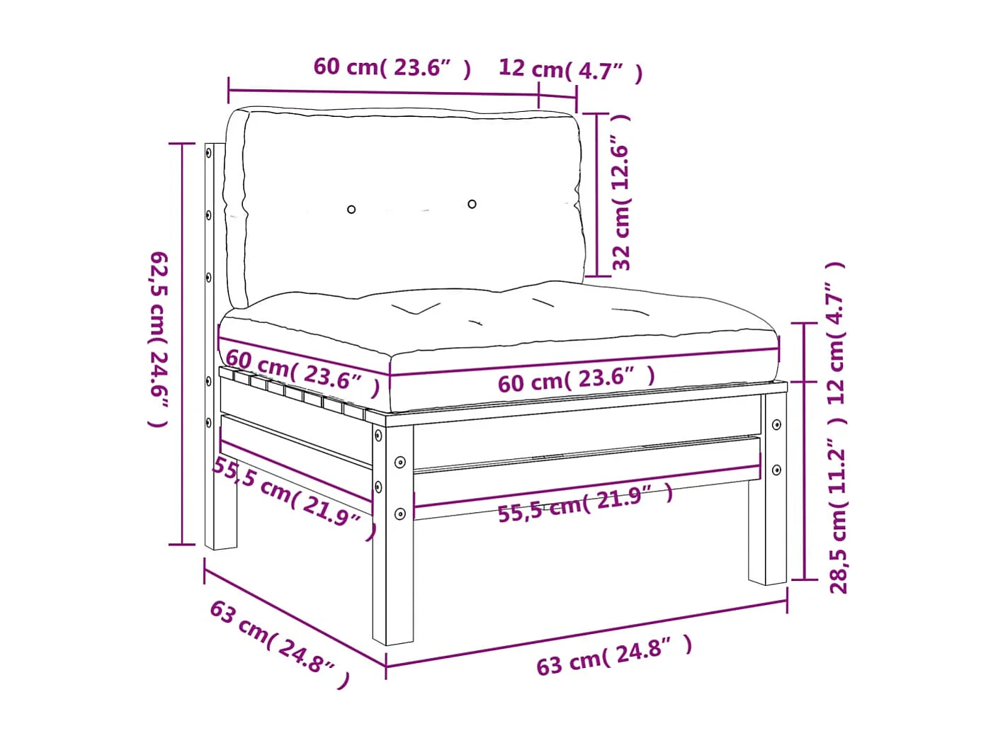 Canapé de jardin sans accoudoirs et coussins 2 pcs pin imprégné
