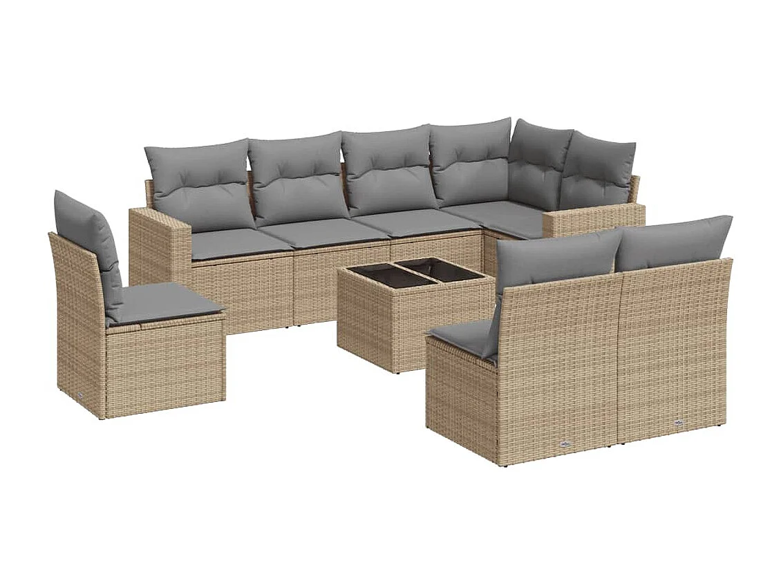Salon de jardin avec coussins 9 pcs beige résine tressée