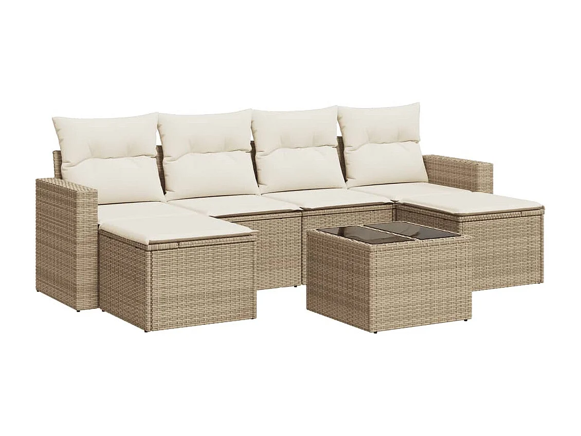 Mobile da giardino con cuscini 7 pz in resina intrecciata beige