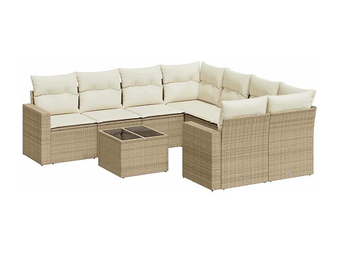 Salon de jardin avec coussins 9 pcs beige résine tressée