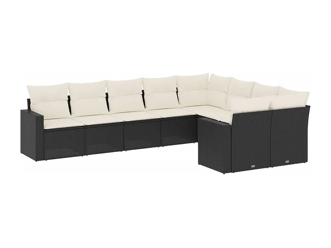 Salon de jardin 9 pcs avec coussins noir résine tressée