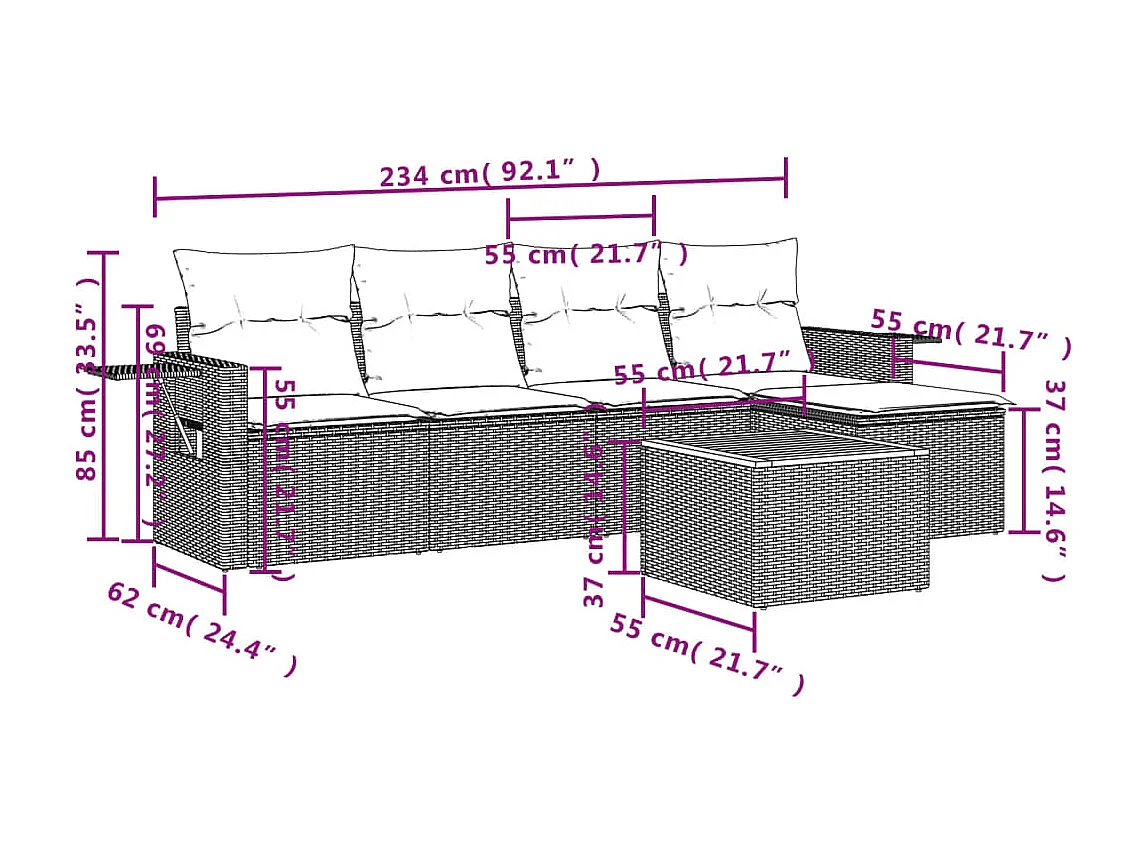 Salon de jardin 6 pcs avec coussins noir résine tressée