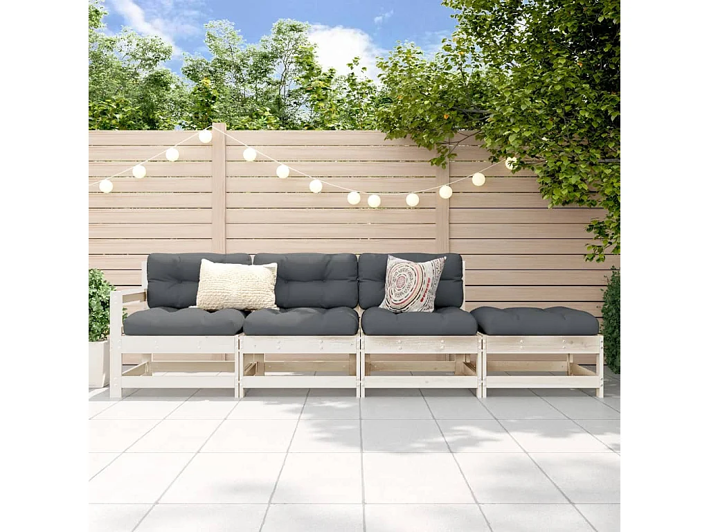 Salon de jardin 4 pcs blanc bois de pin massif